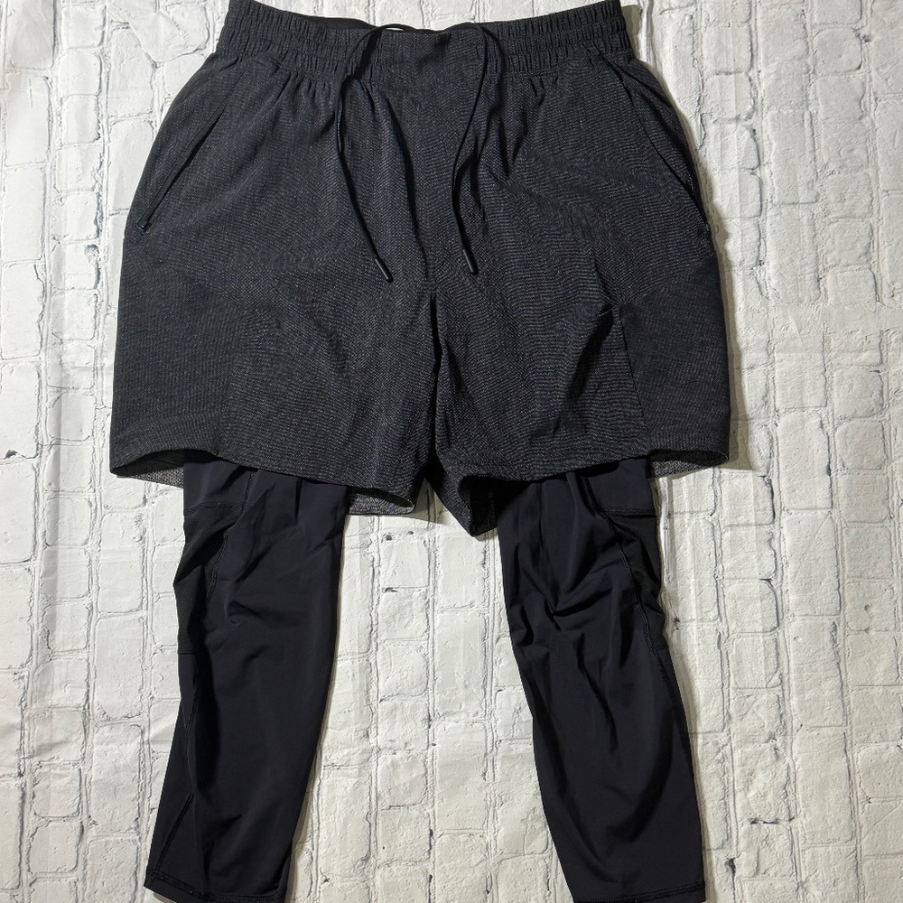 Lululemon Men’s Active Shorts w/ Compression Tights Gray/Black Size Medium